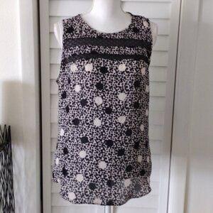 CAbi #3079 Jot Top Polka‎ Dot Sleeveless Blouse Black White Size M